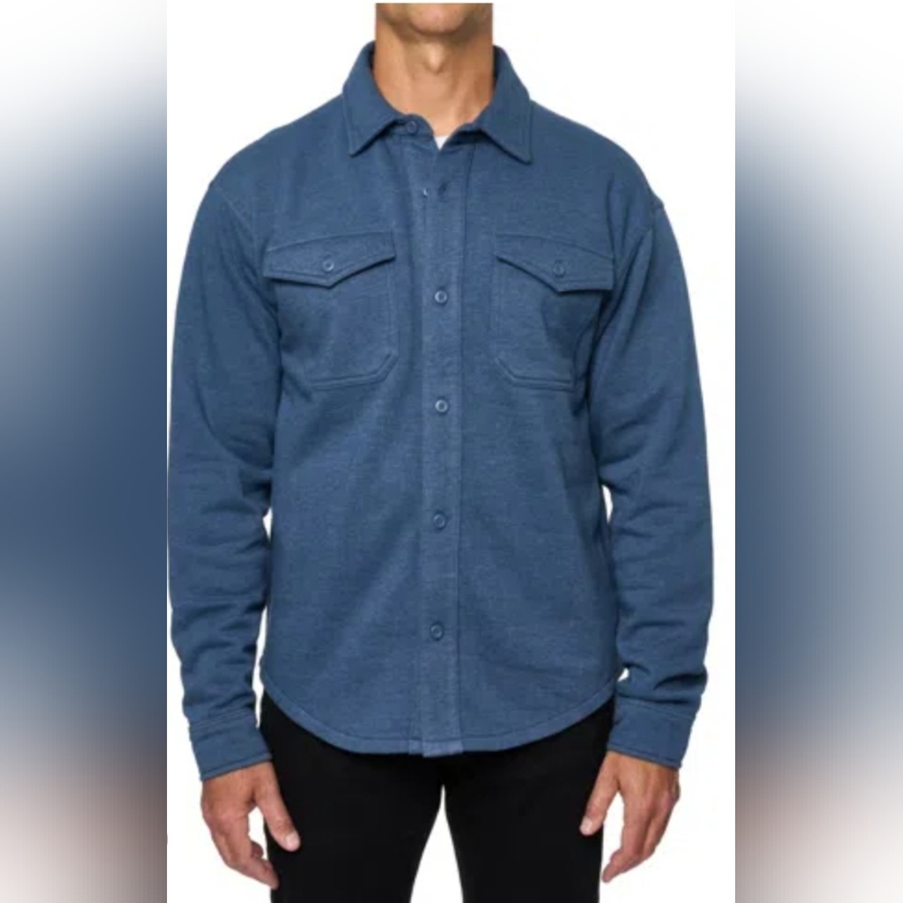 Lazer Men's Relaxed Fit Long Sleeve Burnt Fleece Shirt-Jacket Dark Blue Size S,M